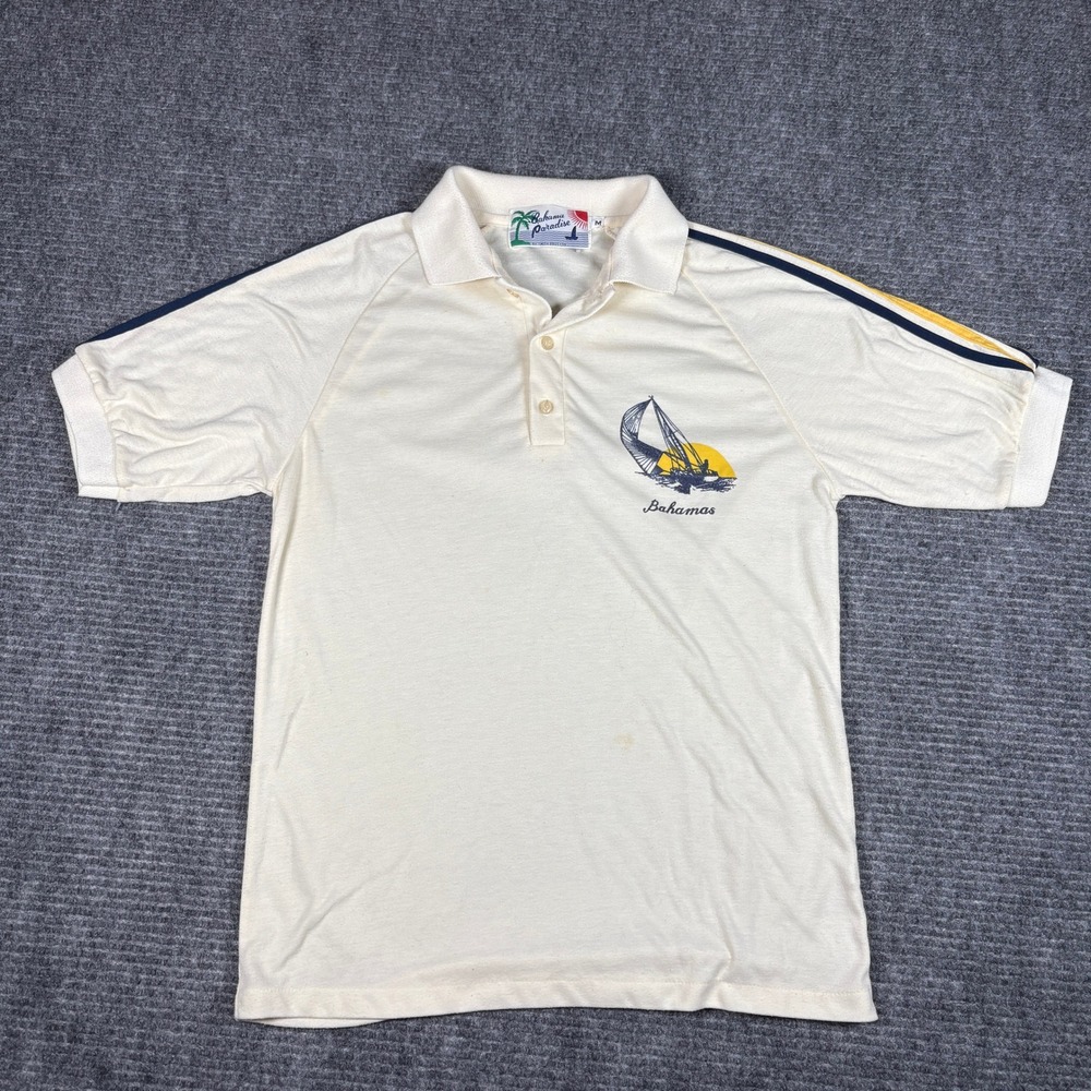Vintage Bahama Paradise Polo Shirt Mens Medium Sailboat Graphic Short Sleeve